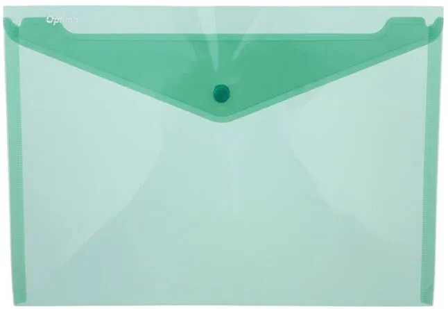 Optima - prod din plastic Mapa PP protectie documente A4 landscape, inchidere cu capsa, 10/set, Optima - verde transparent