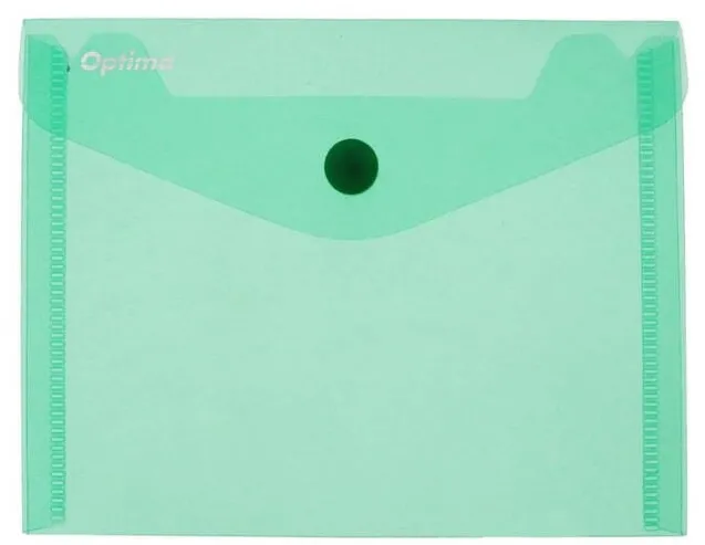 Optima - prod din plastic Mapa PP protectie documente A6 landscape, inchidere cu capsa, 10/set, Optima - verde transparent