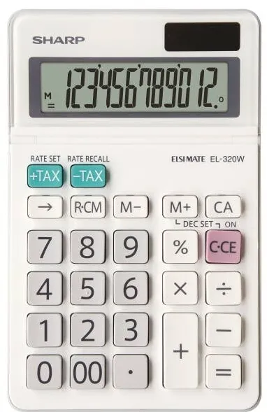 Sharp Calculators Calculator de birou, 12 digits, 153x97x18mm, dual power, ecran rabatabil, SHARP EL-320W - alb