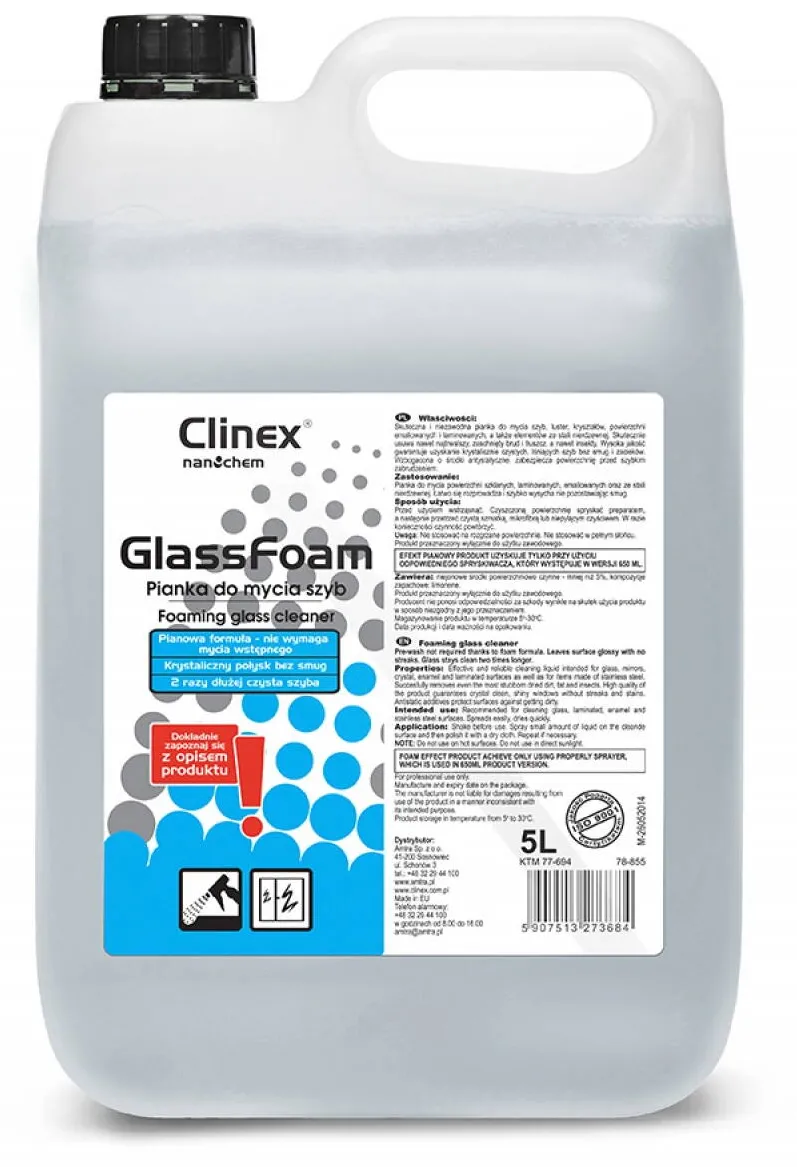 Clinex Glass Foam, 5 litri, spuma pentru curatare geamuri