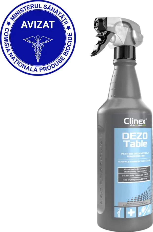 Clinex DEZOTable, 1 litru, detergent dezinfectant pentru suprafete diverse