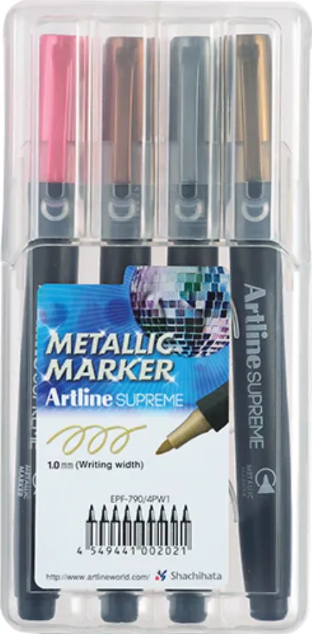 Artline Permanent marker ARTLINE Supreme Metallic, corp plastic, varf rotund 1.0mm, - 4culori/set