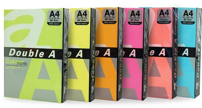 Double A Hartie color pentru copiator A4, 80gsm, 100coli/top, Double A - 5 culori intense asortate