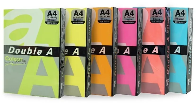 Double A Hartie color pentru copiator A4, 75gsm, 500coli/top, Double A - 5 culori neon asortate