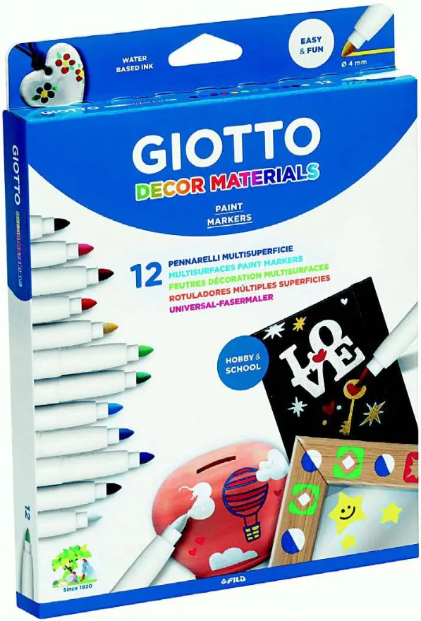 GIOTTO Markere cu vopsea, 12 culori/set, GIOTTO Decor Materials