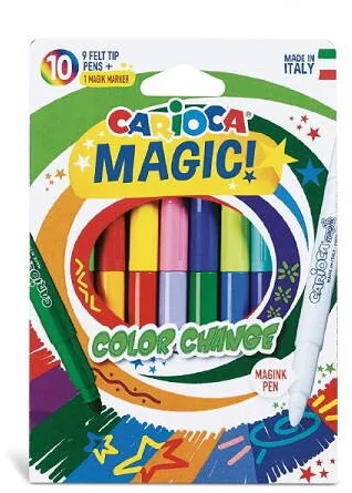 Carioca, varf gros - 6mm, 9 culori+1 magic marker/cutie, CARIOCA Color Change