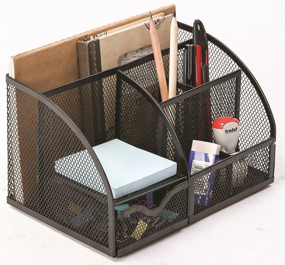 Q-CONNECT Organizer metalic Mesh, de birou, 7 compartimente, Q-Connect - negru
