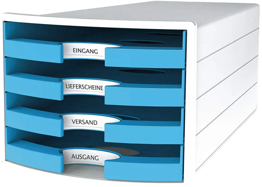 HAN Suport plastic cu 4 sertare pt. documente, HAN Impuls 2.0 (open) - alb - sertare bleu