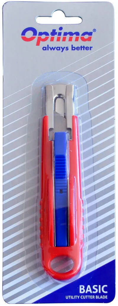 Cuttere OPTIMA Cutter Optima Basic, lama trapezoidala SK5, auto-retractabil, sina metalica, ABS