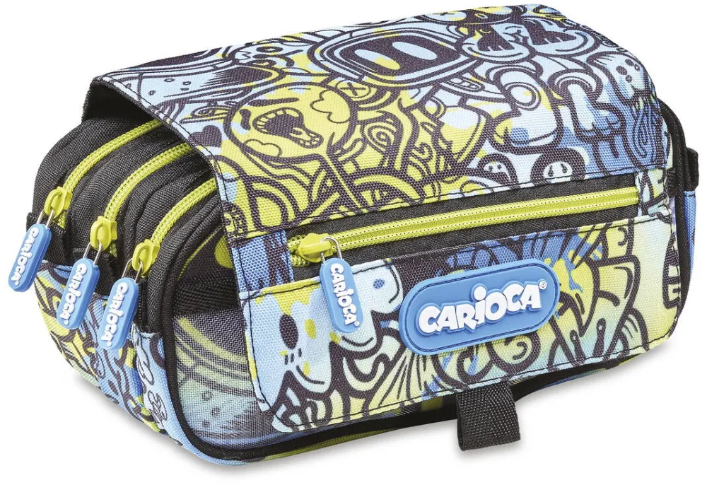 Carioca Penar cu 3 fermoare Carioca Comics, bleu-galben