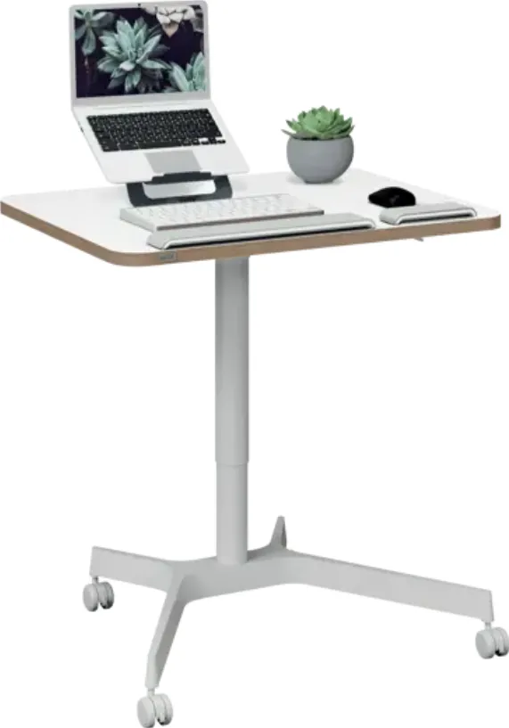 Leitz Birou ergonomic LEITZ Ergo, pneumatic, ajustabil pe inaltime, pentru pozitia sezut/in picioare, alb