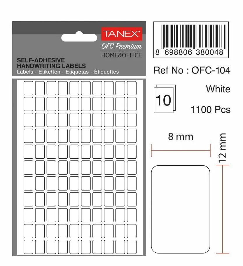 Tanex Etichete autoadezive, 8 x 12 mm, 1100 buc/set, TANEX, alb