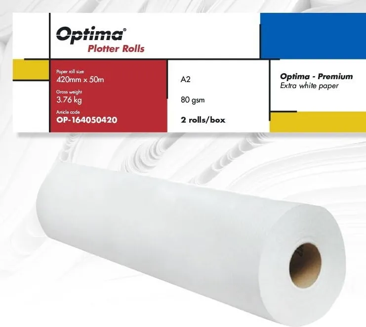 Role plotter Optima Rola plotter A2, 80gr, 420mm x 50m, 2 role/cutie, Optima Premium