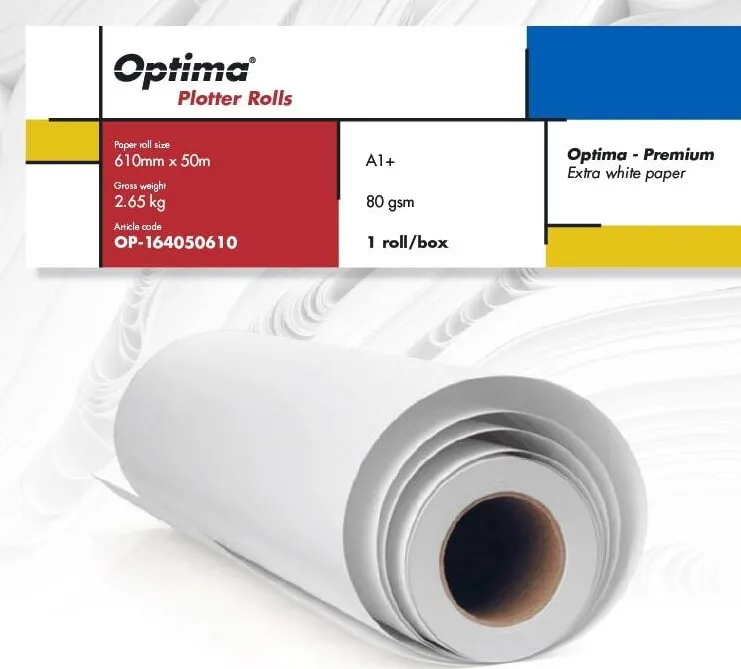 Role plotter Optima Rola plotter A1+, 80gr, 610mm x 50m, Optima Premium