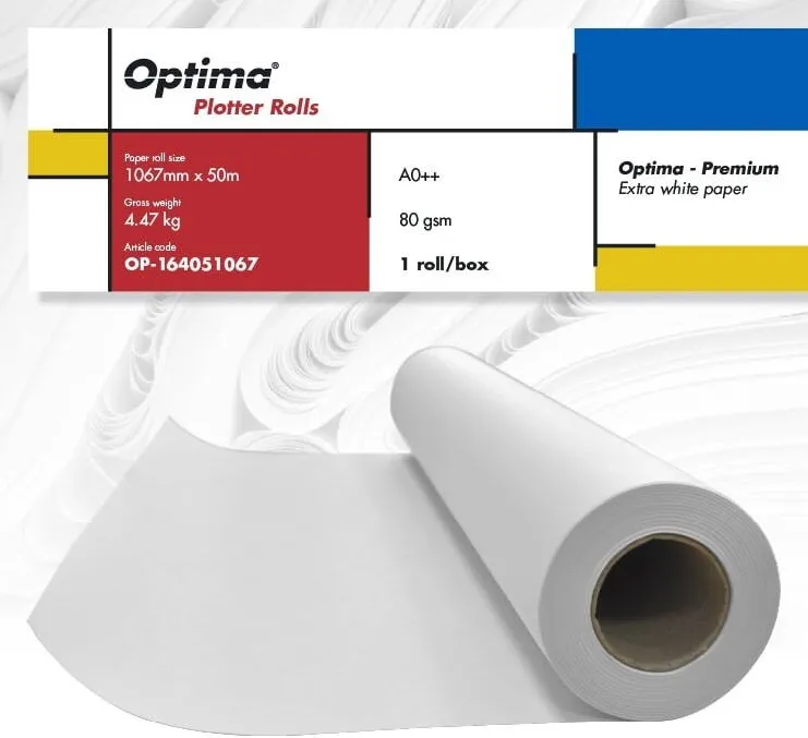 Role plotter Optima Rola plotter A0++, 80gr, 1067mm x 50m, Optima - Premium