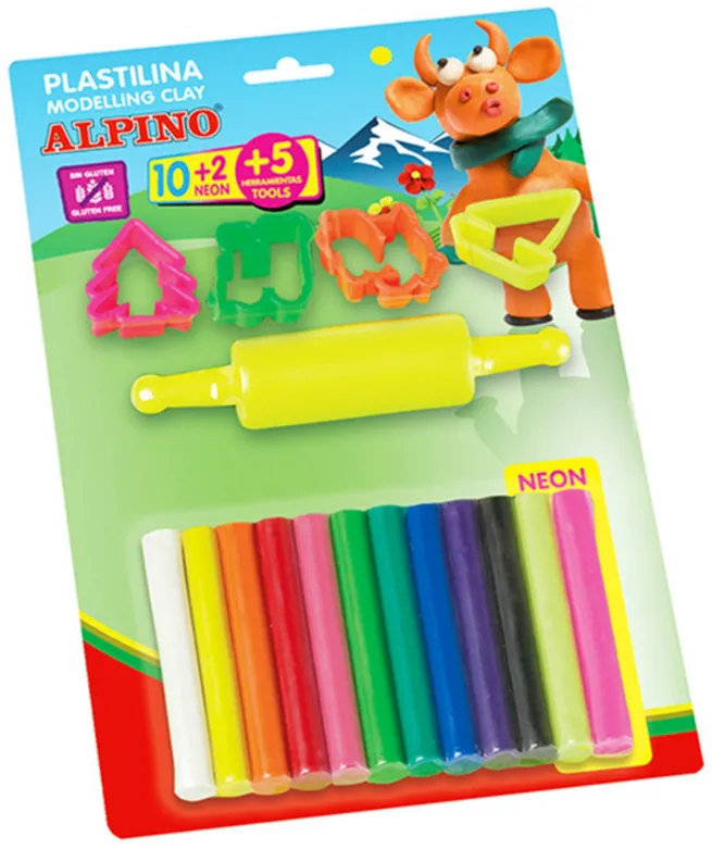 Alpino Kit plastilina Alpino, 10 x17gr. + ustensile pentru modelat