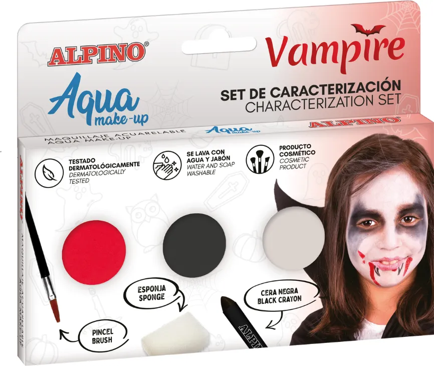 Alpino Set Alpino Aqua Make Up - Vampire, 3 culori+pensula si burete machiaj