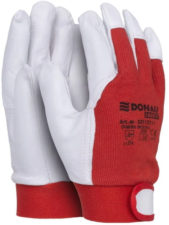 Donau Safety Manusi protectie DONAU, din piele, grip, manseta elastica cu inchidere velcro- marimea 11 - alb/rosu