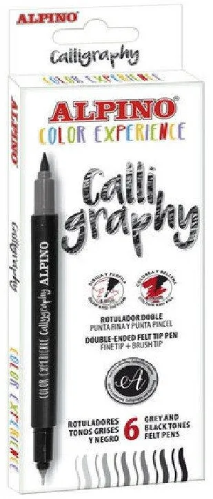 Alpino Marker cu 2 capete, pentru caligrafie, varf fine/tip pensula, 6 culori/set, ALPINO Color Experience