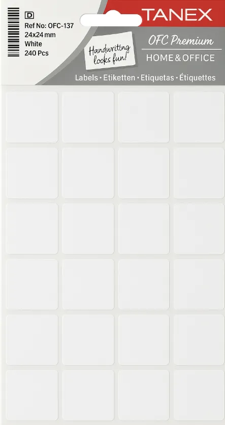 Tanex Etichete autoadezive, 24 x 24 mm, 80 buc/set, TANEX, alb