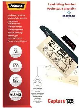 FELLOWES Husa de laminat PREMIUM ImageLast 125 µ, 303x426 mm - A3, 100 buc
