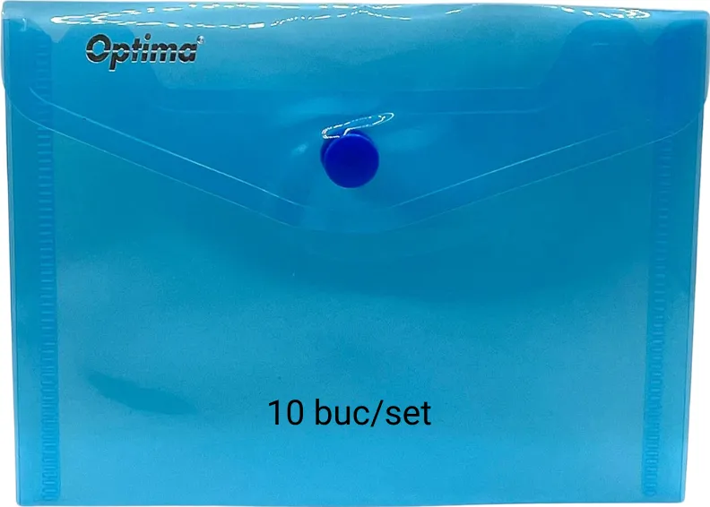Optima - prod din plastic Mapa PP protectie documente A6 landscape, inchidere cu capsa, 10/set, Optima - albastru transparent