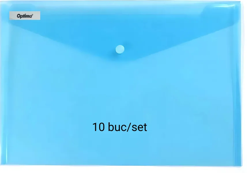 Optima - prod din plastic Mapa PP protectie documente A7 landscape, inchidere cu capsa, 10/set, Optima - albastru transparent