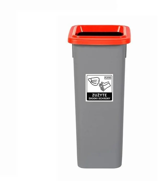 Plafor Cos plastic reciclare selectiva, capacitate 53l, PLAFOR Fit - gri cu capac rosu - metal