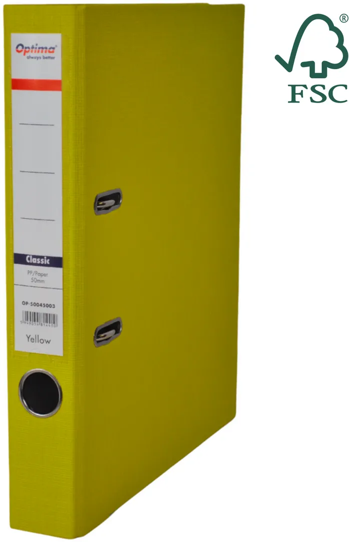 Optima - Clasic &amp; Premium Biblioraft A4, plastifiat PP/paper, margine metalica, 50 mm, Optima Classic - galben