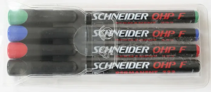 Schneider Universal permanent marker Schneider Maxx 222 F, varf 0.7mm, 4 culori/set - (N, R, A, V)