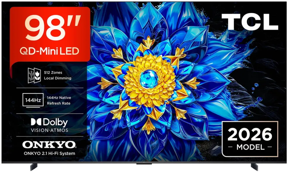 Televizor TCL QD-MiniLed 98P8L, 248 cm, Smart Google TV, 4K Ultra HD, 144Hz, Clasa E (Model 2026)
