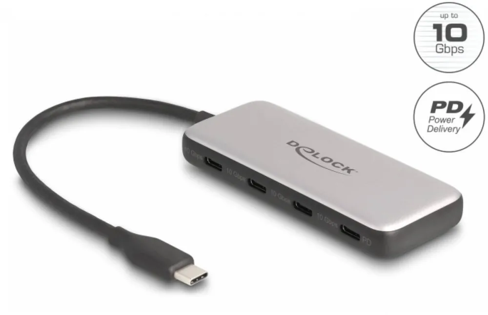 Hub USB DELOCK HUB USB type C 3.2 Gen2 la 4 x USB type C + PD 85W, Delock 64261
