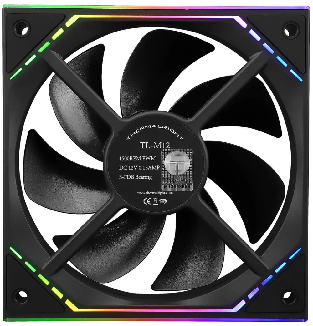 THERMALRIGHT Set 3 ventilatoare„TL-M12”, 120mm, 1500 RPM, S-FDB Bearing, 47.6 CFM, LED ARGB, 4pin PWM, negru