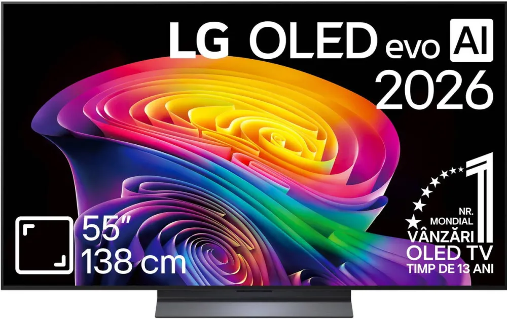 Televizor LG OLED Evo 55C6ELB, 139 cm, Smart, 4k Ultra HD, 165 Hz, Clasa E (Model 2026)