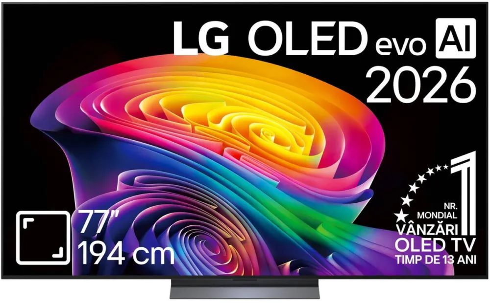 Televizor LG OLED Evo 77C6ELB, 195 cm, Smart, 4k Ultra HD, 165 Hz, Clasa E (Model 2026)