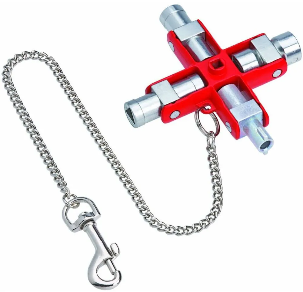 KNIPEX universal key 00 11 06, socket wrench (silver/red, for common cabinets and locking systems)