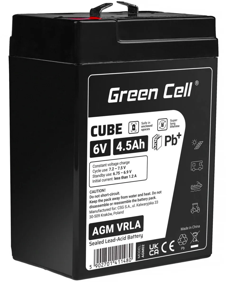 Green Cell Baterie AGM VRLA 6V 4,5Ah IP54