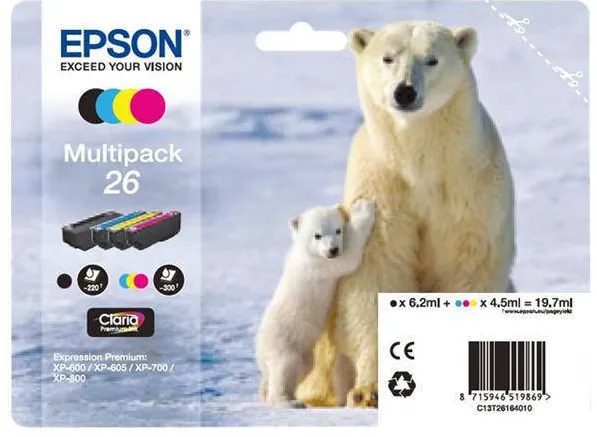 Cartus Imprimanta Epson MULTIPACK CMYK NR.26 C13T26164010 1X6,2ML, 3X4,5ML ORIGINAL XP-600