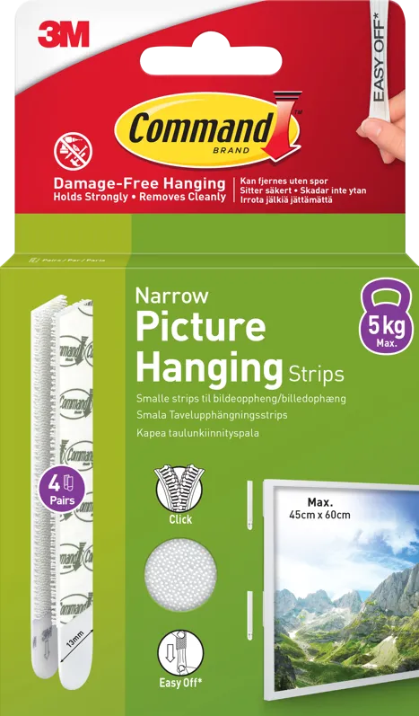 Rama foto 3M 3M Command Strips White Narrow 4 Sets