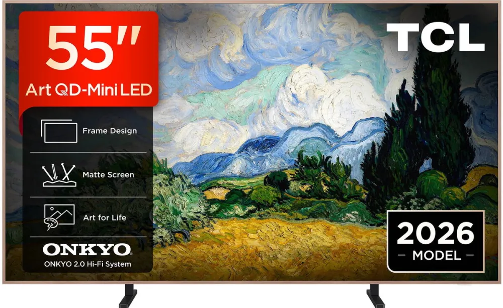 Televizor TCL MiniLed Art 55A400 Pro, 139 cm, Smart Google TV, 4K Ultra HD, 144Hz, Clasa E (Model 2026)