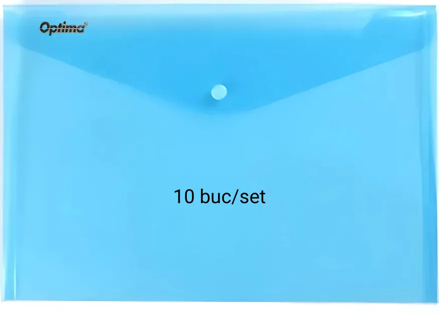Optima - prod din plastic Mapa PP protectie documente A4 landscape, inchidere cu capsa, 10/set, Optima - albastru transparent