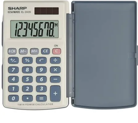Sharp Calculators Calculator de buzunar, 8 digits, 105x64x11mm, dual power, capac plastic, SHARP EL-243S - gri