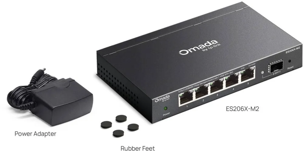 Switch TP-Link Omada ES206XPP-M2 – Smart Managed cu 4 Porturi 2.5G PoE++, 1 Port 2.5G non-PoE si 1 Port 10G SFP+, Buget PoE 120W, Gestiune Omada SDN