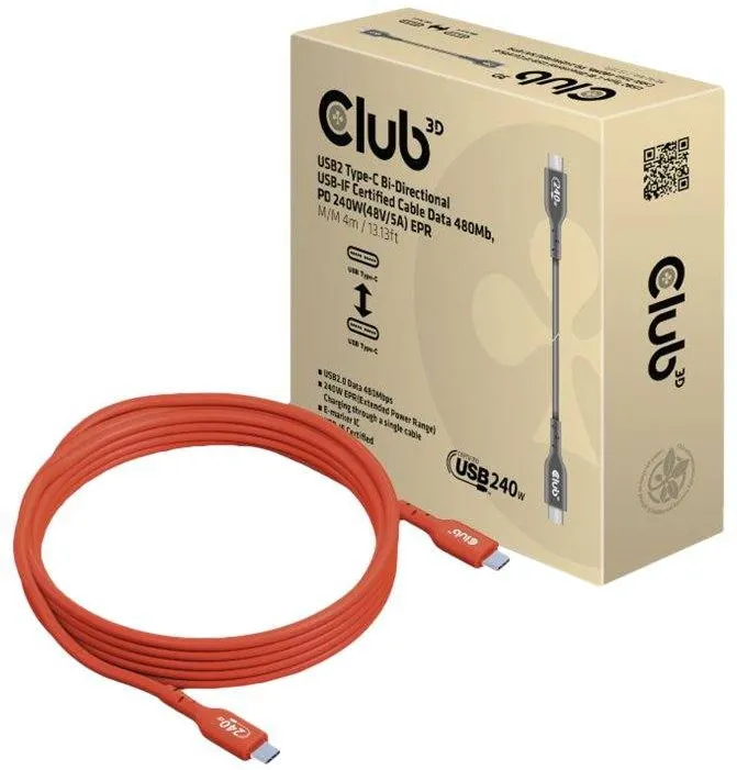 Cablu Date CLUB 3D USB 2 Typ C PD 240W / 480Mb 4m St/St