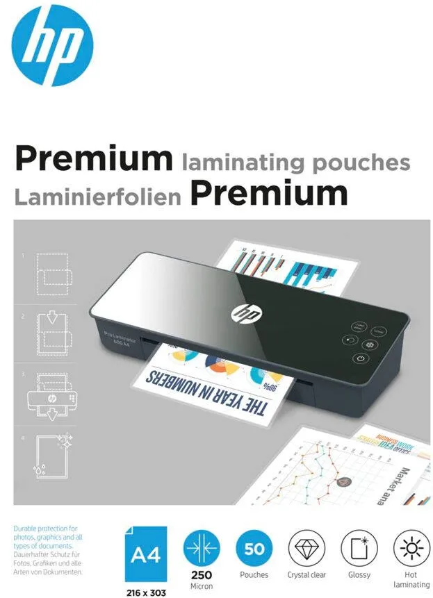 HP Premium Laminating pouches A4 250 Micron