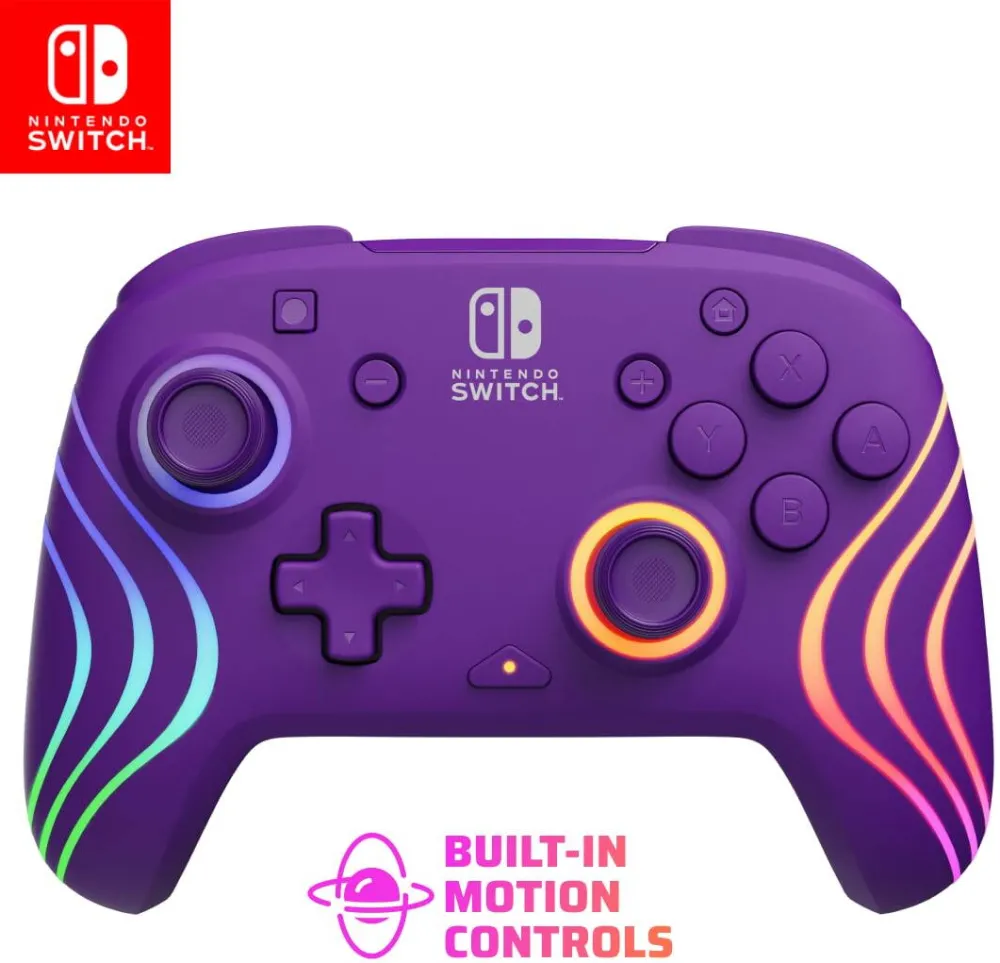 Gamepad PDP Gamepad PDP Afterglow Wave Wireless, 8 zone iluminare LED RGB, violet, Nintendo Switch