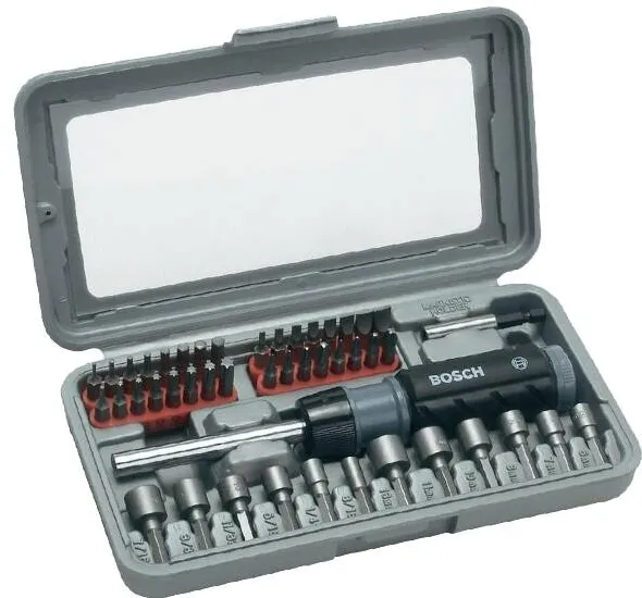 BOSCH 2607019504 - Set capete de insurubare si chei tubulare, -, 46 bucati, prelungitor insurubare inclus, surubelnita cu clichet