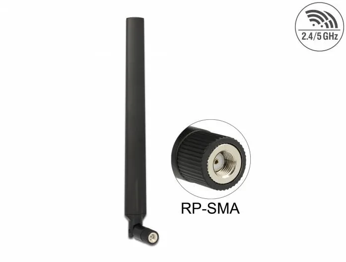 Accesoriu Retea DELOCK Antena WLAN 802.11 ac/a/h/b/g/n RP-SMA tata 5 - 7 dBi, omnidirectional, cu prelate neagra