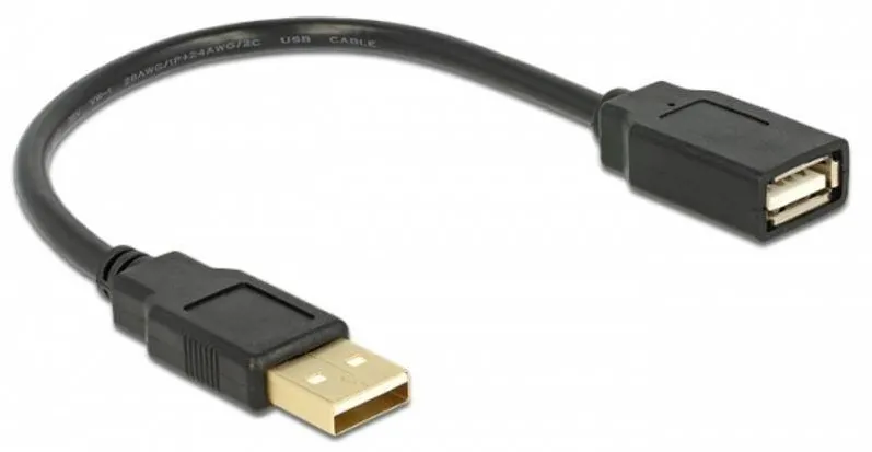 DELOCK Cable USB F - USB M, 0.15m, negru