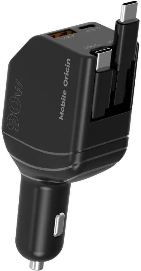 Mobile Origin Incarcator auto 90W CA22 USB-C + USB-A, 2 cabluri USB-C, negru, 5V/9V/12V, 5A